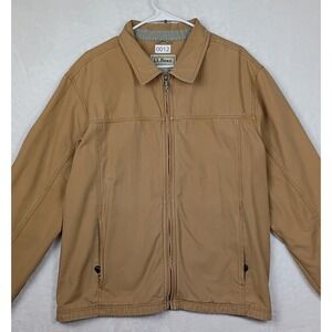 LL Bean Mens XL Canvas Jacket Tan Brown Full Zip Cotton Workwear